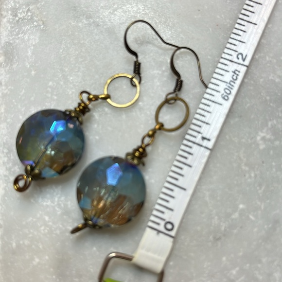 Green/Blue Crystal Faceted Drop Earrings - Picture 4 of 4